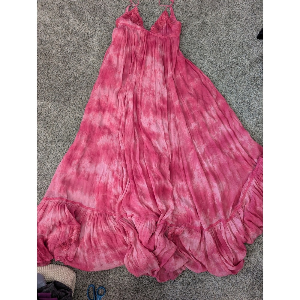 Free People Extratropical Maxi Dress Pink Tie Dye Lace Boho S/P OB1003442‎